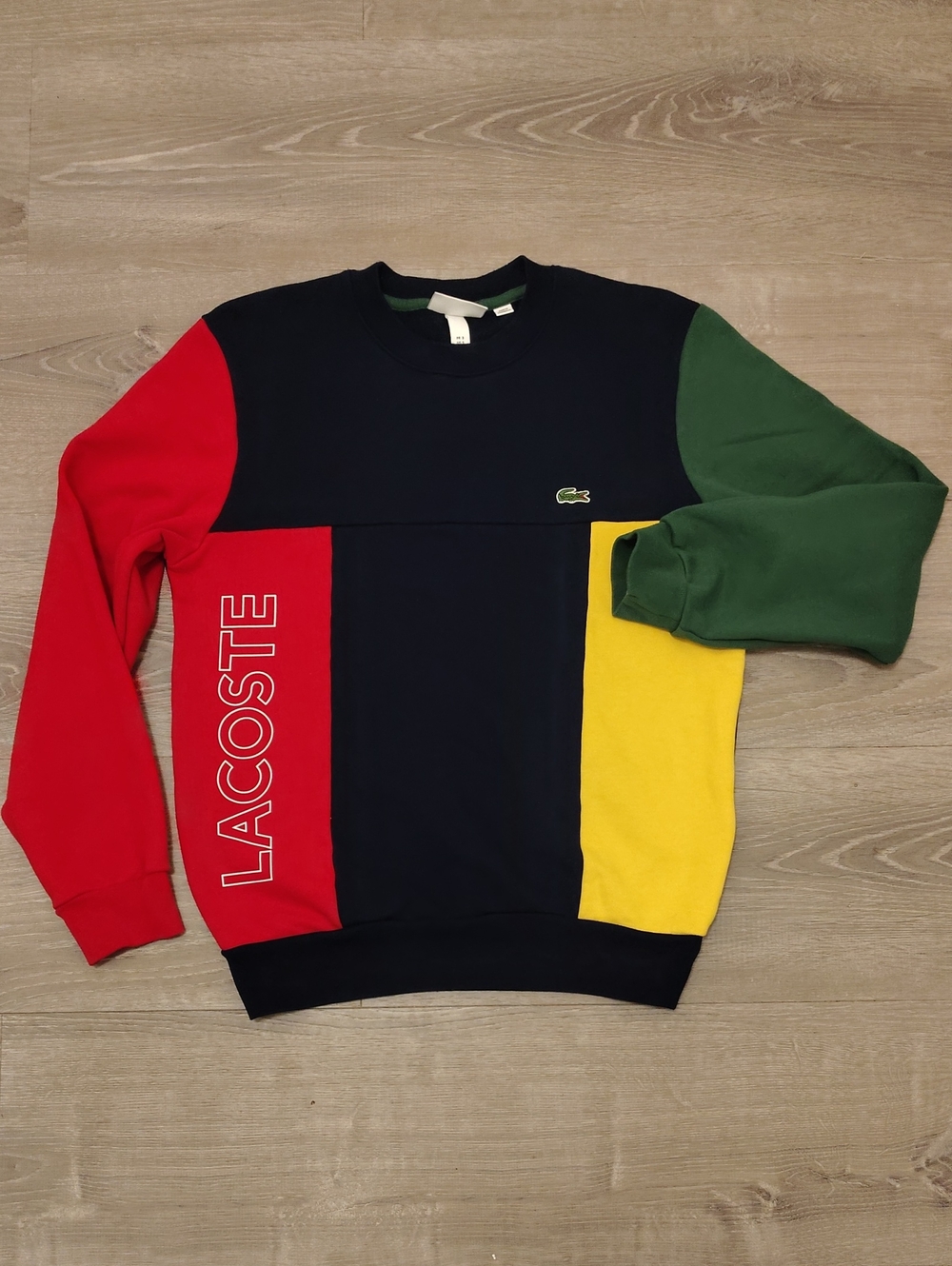 Lacoste Colorblock Crewneck Sweater in Navy, Red, Yellow, Green